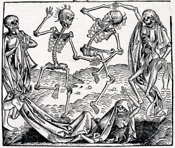 Dance of Death in the German printed edition, folio CCLXI recto from Hartman Schedel's Chronicle of the World (Nuremberg, 1493) 