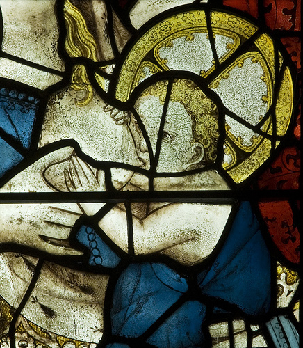 Winchester College, Chapel, Thurburn's Chantry, west window,  Christ child at Virgin's breast